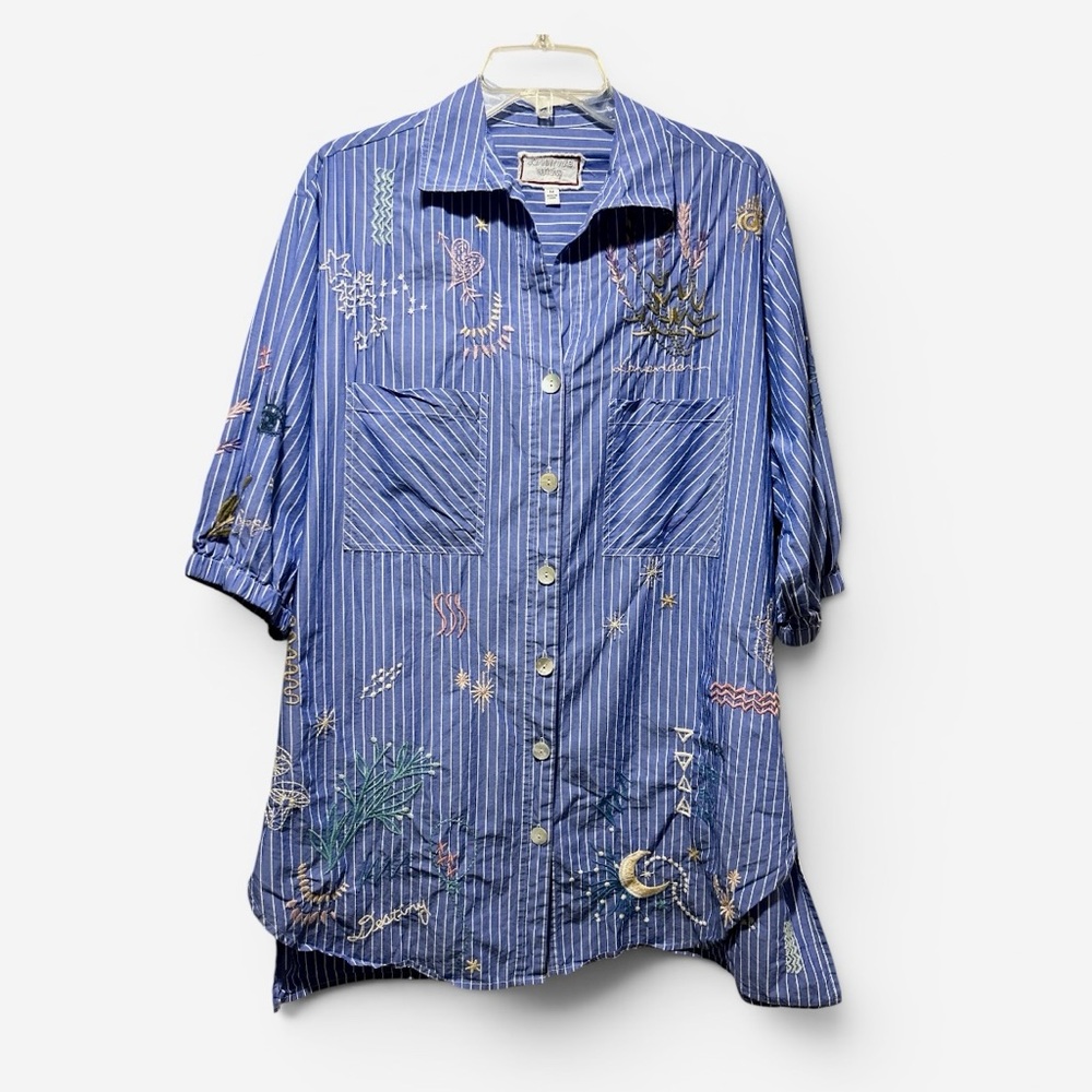 Johnny Was Workshop women’s button down embroidered blouse top size medium